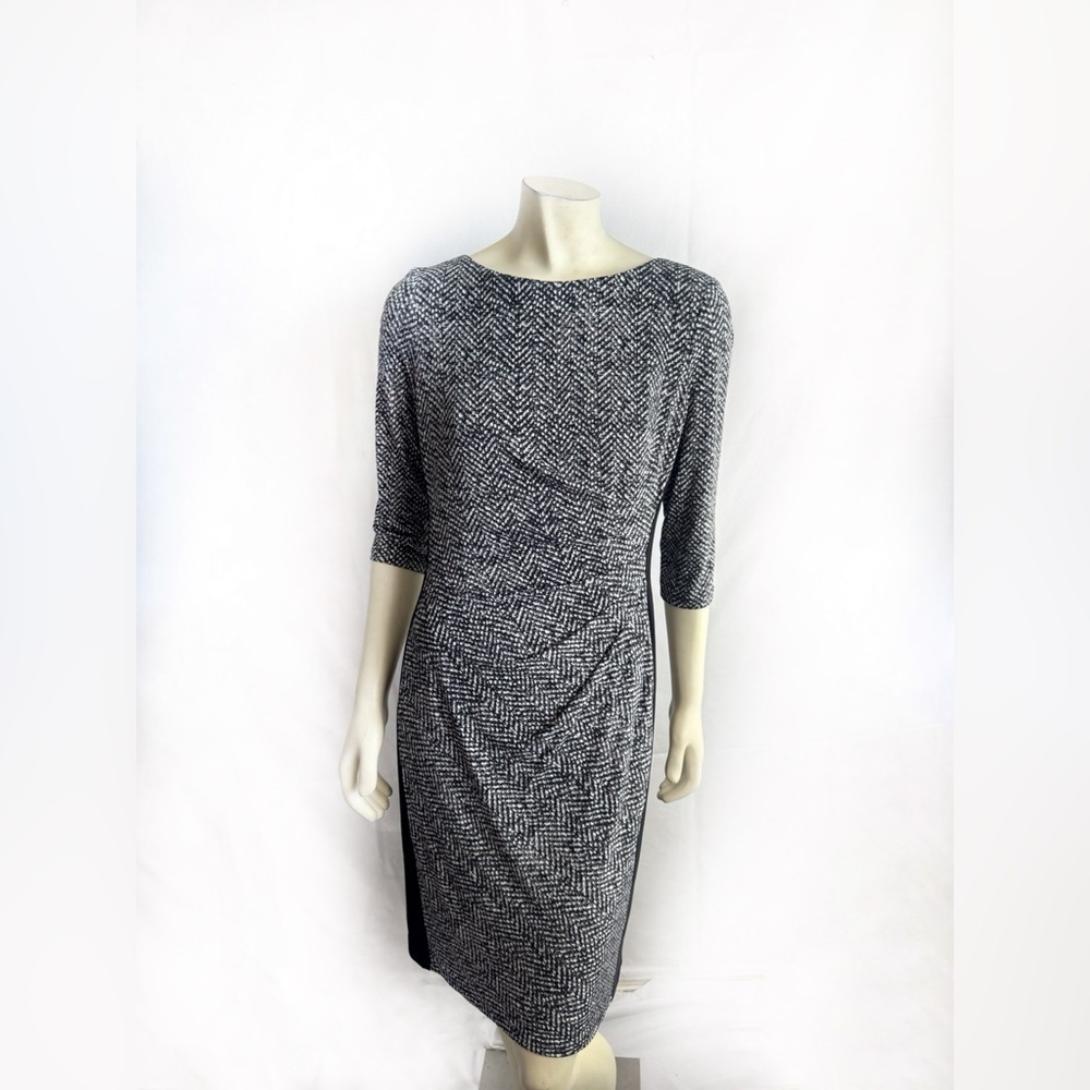 Lauren Ralph Lauren Slinky Stretch Zig Zag Pleated Side Dress Size 12